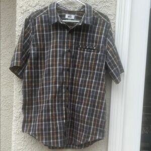 REI Men's Grey/Orange  Plaid Short Sleeve Button up Casual Shirt Size L